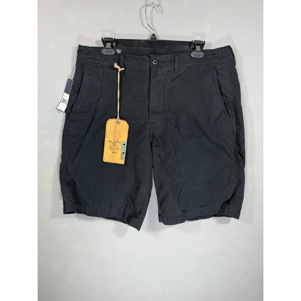 NWT VTG Polo Ralph Chino Shorts Black Flat Front Relaxed Fit 9" Preppy Men's 35